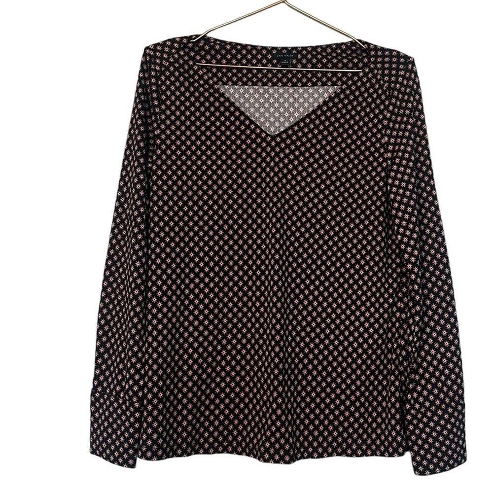 Ann Taylor long sleeve printed blouse size medium v neck